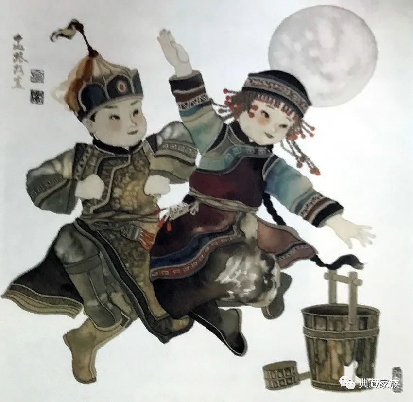 金格格国画人物艺术作品:民族风情