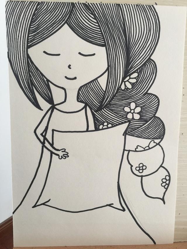 思维创意线描课程:小女孩的漂亮头发,线条的灵活运用!