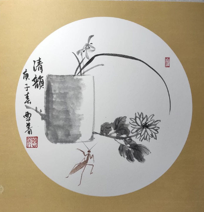 带有雅致瓷器的写意国画小品