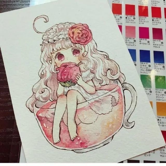 【水彩】卡通动漫q版超级卡哇伊|女生插画素材 via:mokarooru 图来源