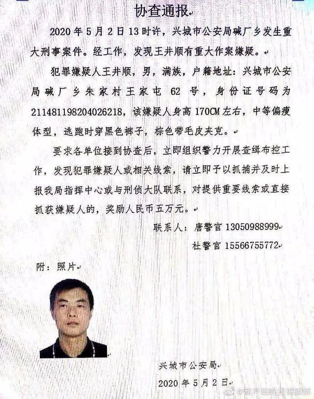 辽宁兴城发布协查通报!注意这个重大刑事案件嫌疑人!