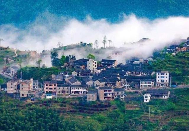 山庄,悬崖,浙江,云海,村庄,岩门村