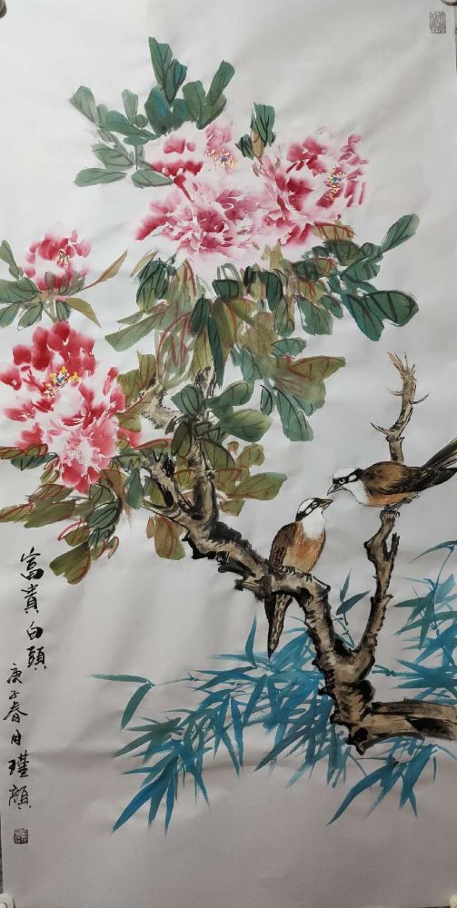 渠彩平,花鸟画,绘画艺术,牡丹