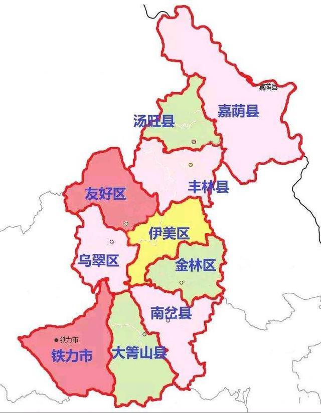 伊春市行政区划图(调整后)