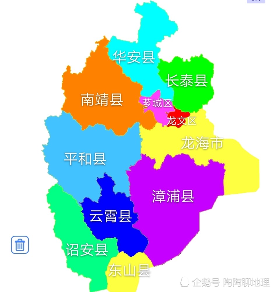 漳州市2区8县1市,建成区面积排名,最大是龙海市,最小是华安县