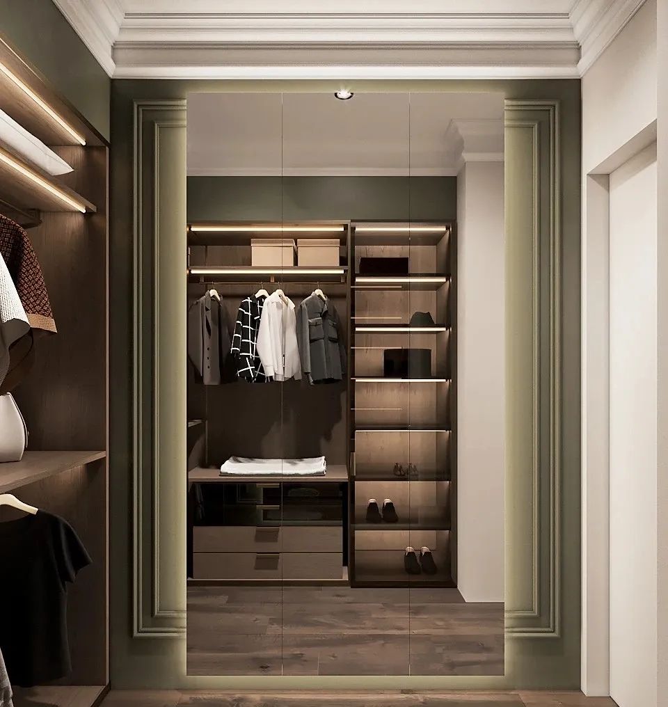 平米以上的空间,都可以通过定制衣柜,内部间隔来打造一个专属的衣帽间