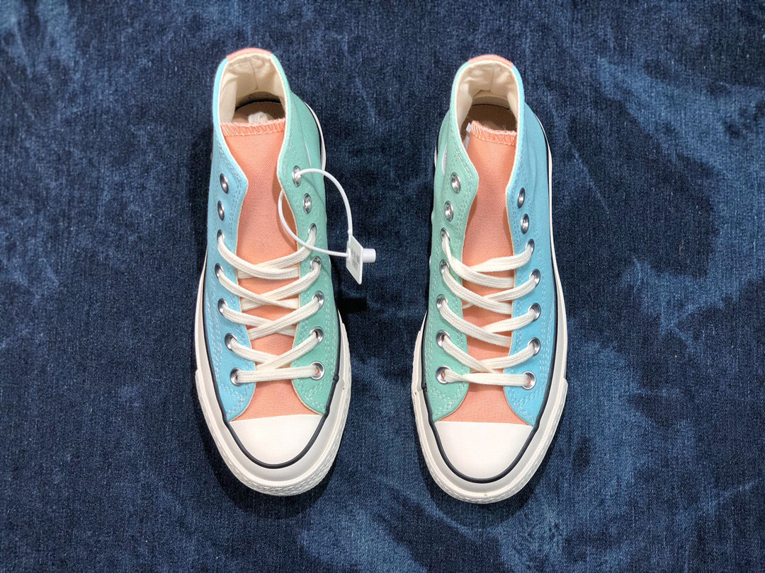 匡威converse addict 18ss 三色拼接彩虹高帮帆布鞋