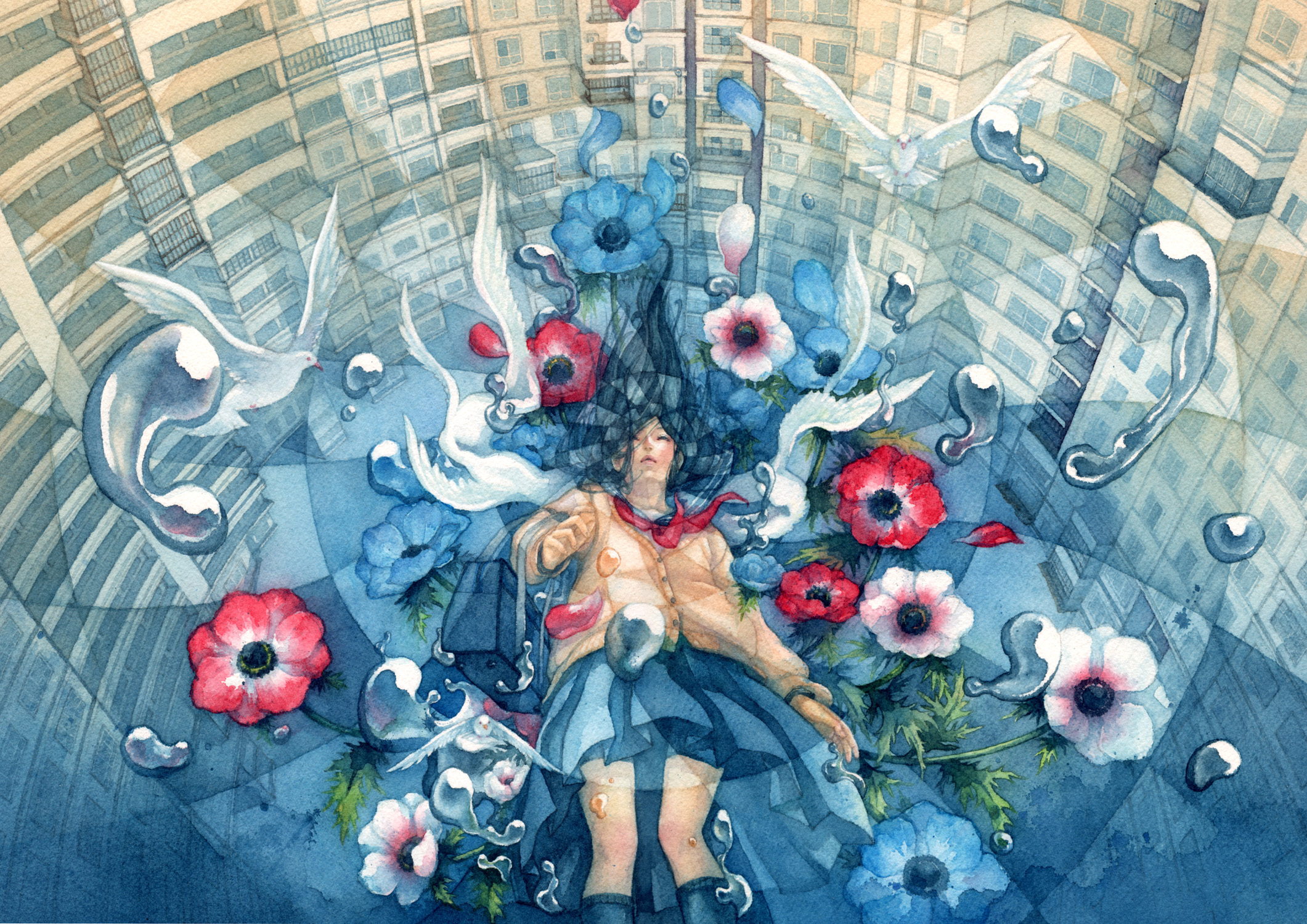 日本插画师"朱华"手绘水彩人物插画欣赏!画面唯美十分