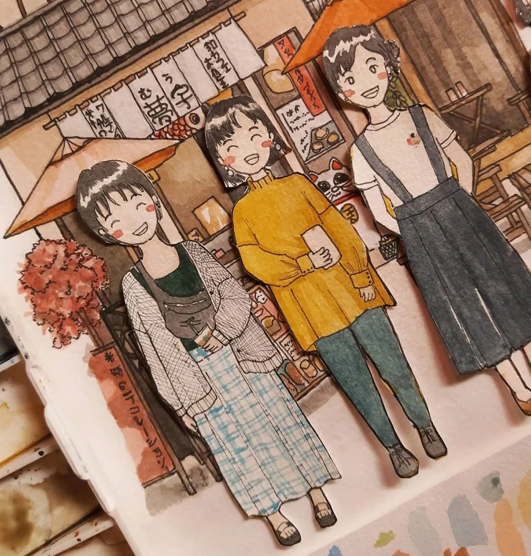 【水彩】日系宫崎骏画风可爱插画手绘素材
