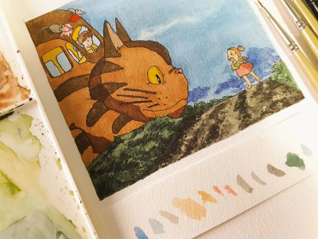 【水彩】日系宫崎骏画风可爱插画手绘素材