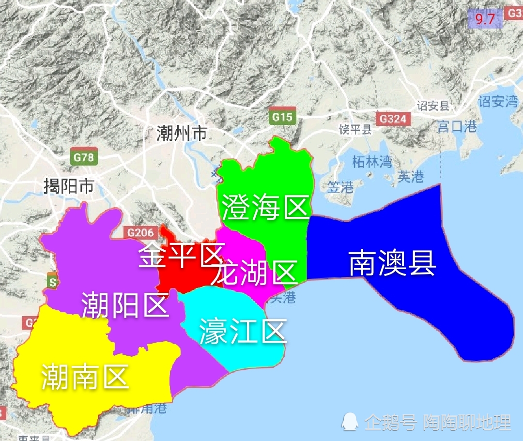 广东省汕头市各地建成区排名,最小是南澳县,你的家乡排第几呢?