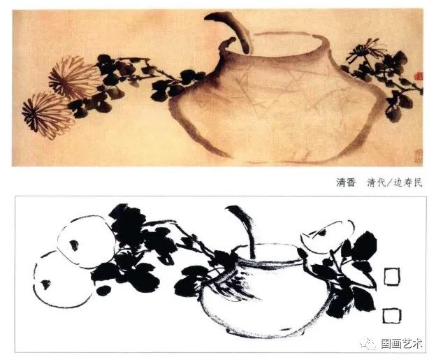 此图花枝的三线交叉,花朵的奇偶聚散,都是很明显的.