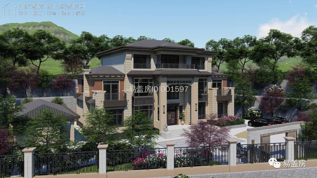 21.9m×13.8m,湖南衡阳大面宽多功能型的新中式双拼别墅