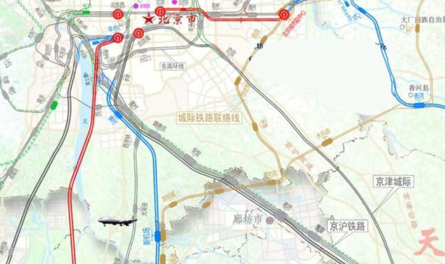 5号线相连,同市区有效连接;向北通过河北省廊坊,到北京大兴,到采育
