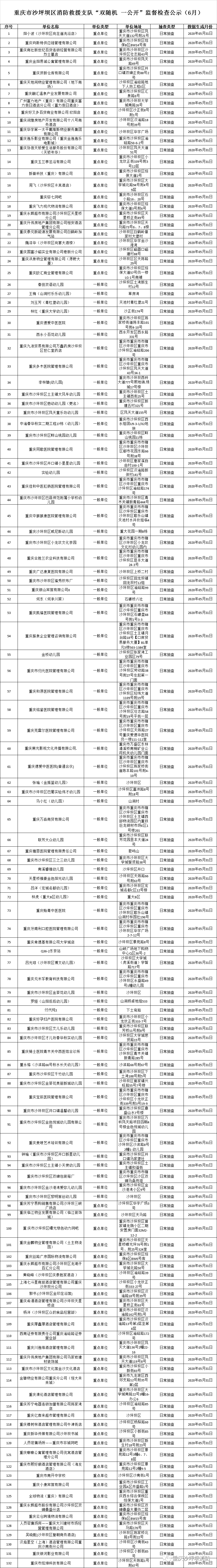重庆市沙坪坝区消防救援支队"双随机 一公开"监督检查