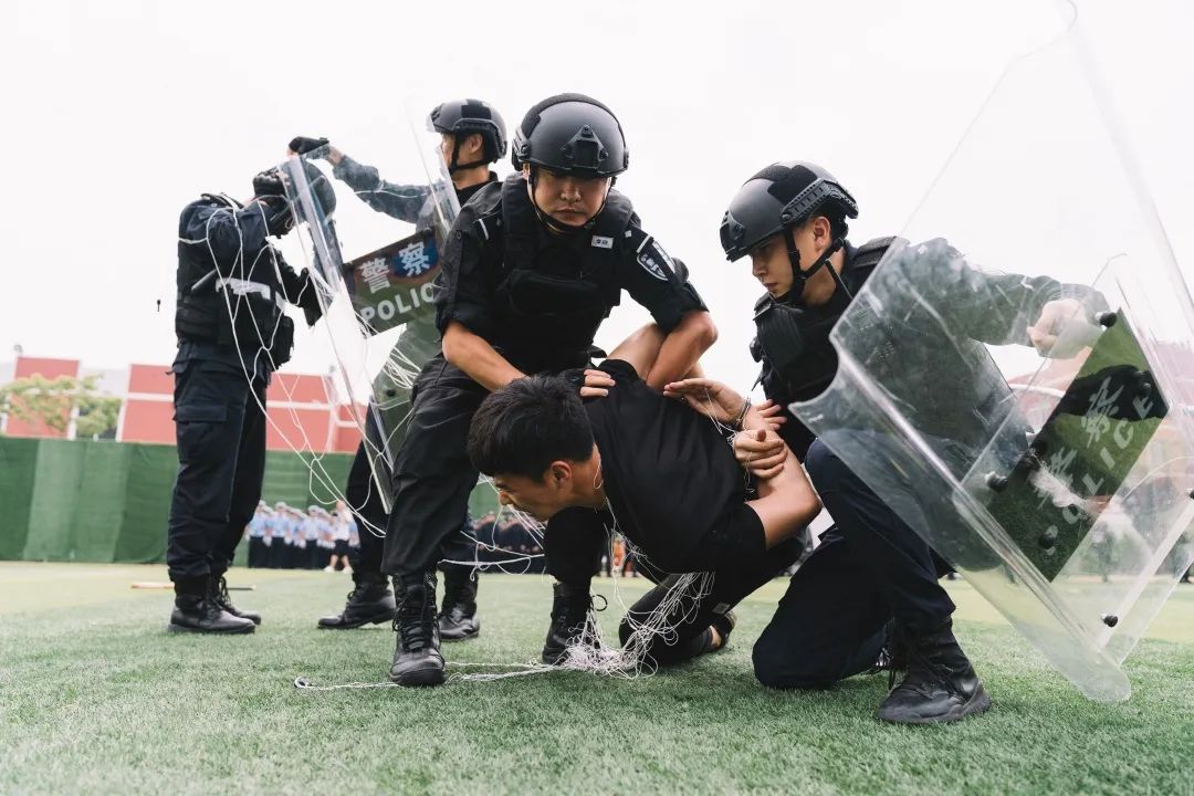 在全警实战训练中率先垂范 操练队员动作刚劲整齐 身姿矫健有力 拳