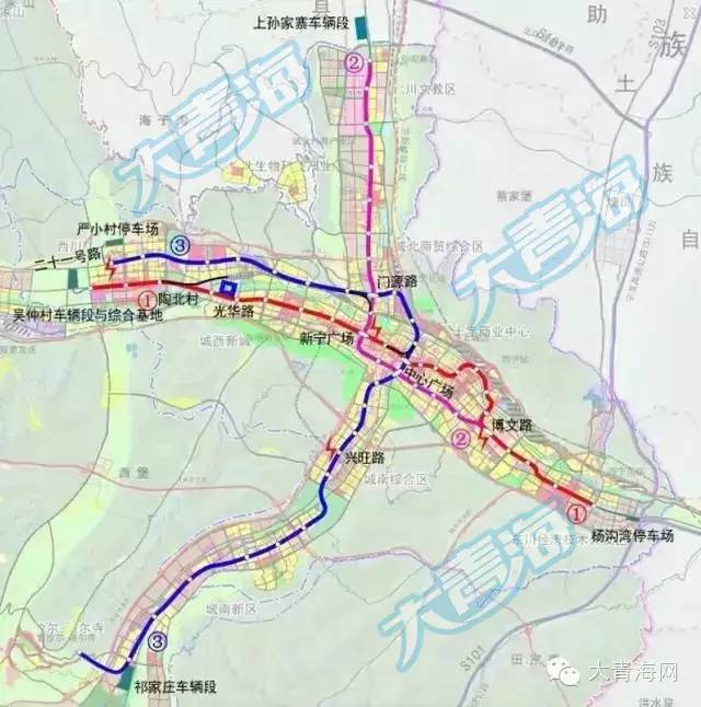 西宁城市轨道交通规划1,2,3,4号线及机场线5条线路,165.4km