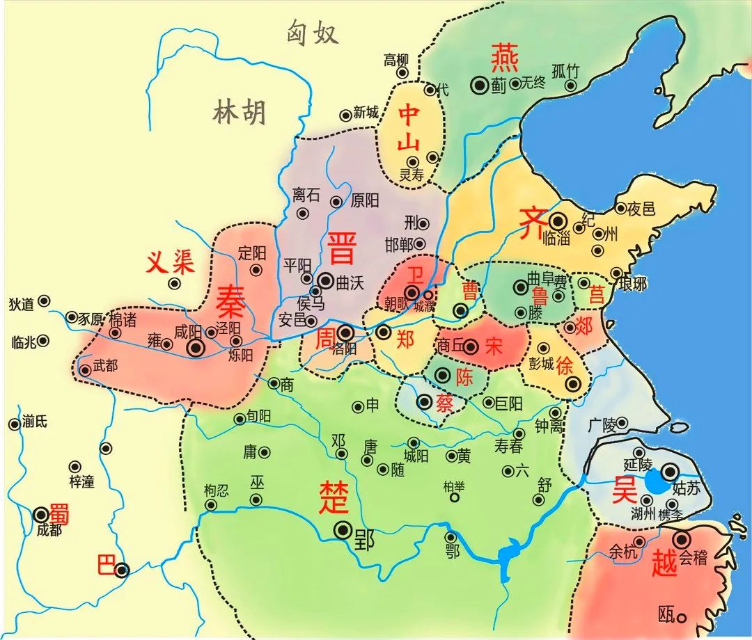 齐国,鲁国,卫国是侯爵,郑国,秦国,曹国等是伯爵,楚国,吴国为子爵,许国