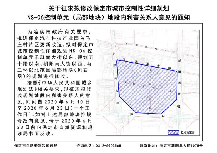 汽车科技产业园乌马庄村片区更新改造,拟对保定市城市控制性详细规划