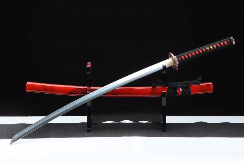 乱纹烧刃武士刀-修罗,手工锻造t10烧刃研磨