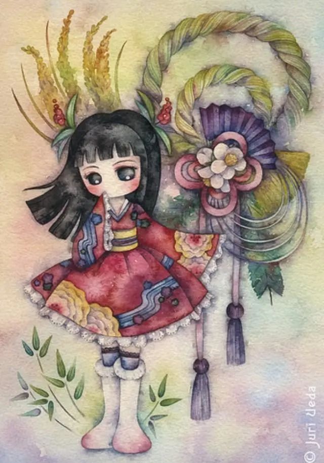 【水彩】日本插画家juriu水彩动漫女孩插画