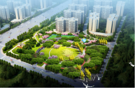 (花间鸟语效果图) 此外,杨柳公园还将建1千米高铁沿线风光带,构建
