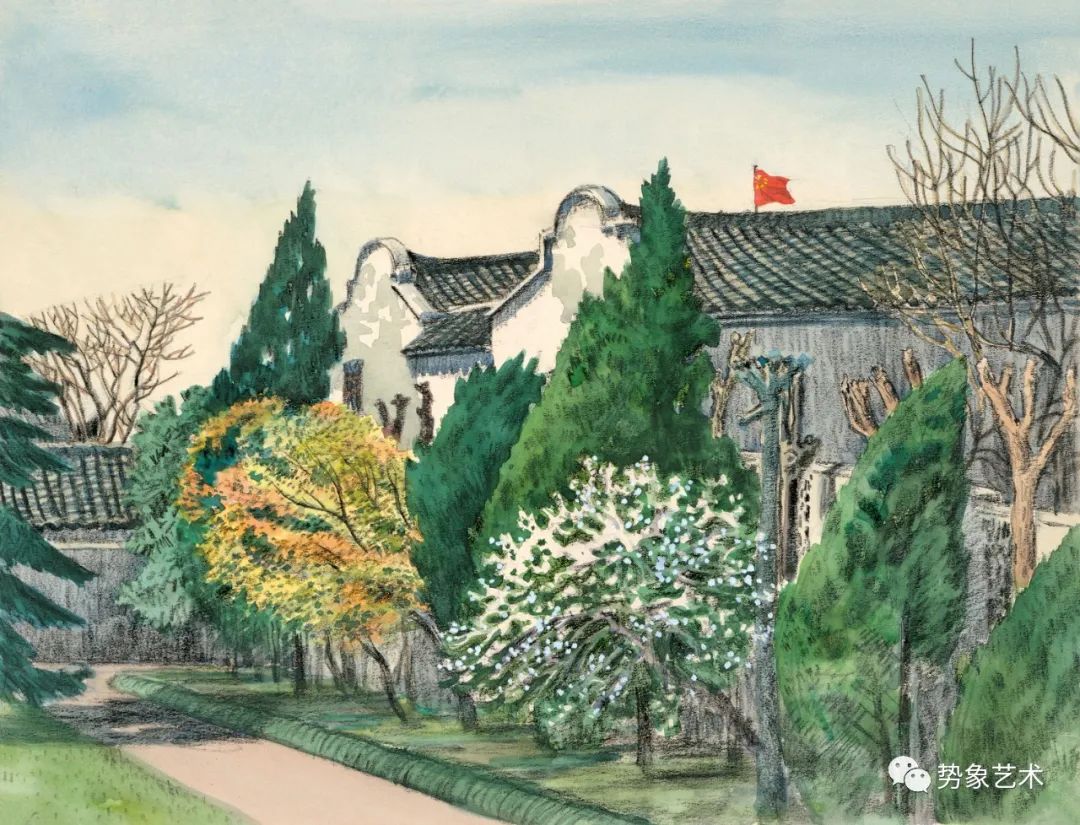 无锡风景,纸本水彩,27×39cm,1955年