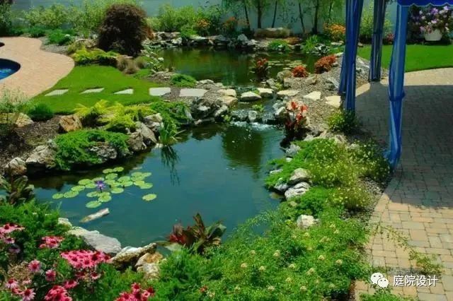 水池,庭院,石头,鹅卵石