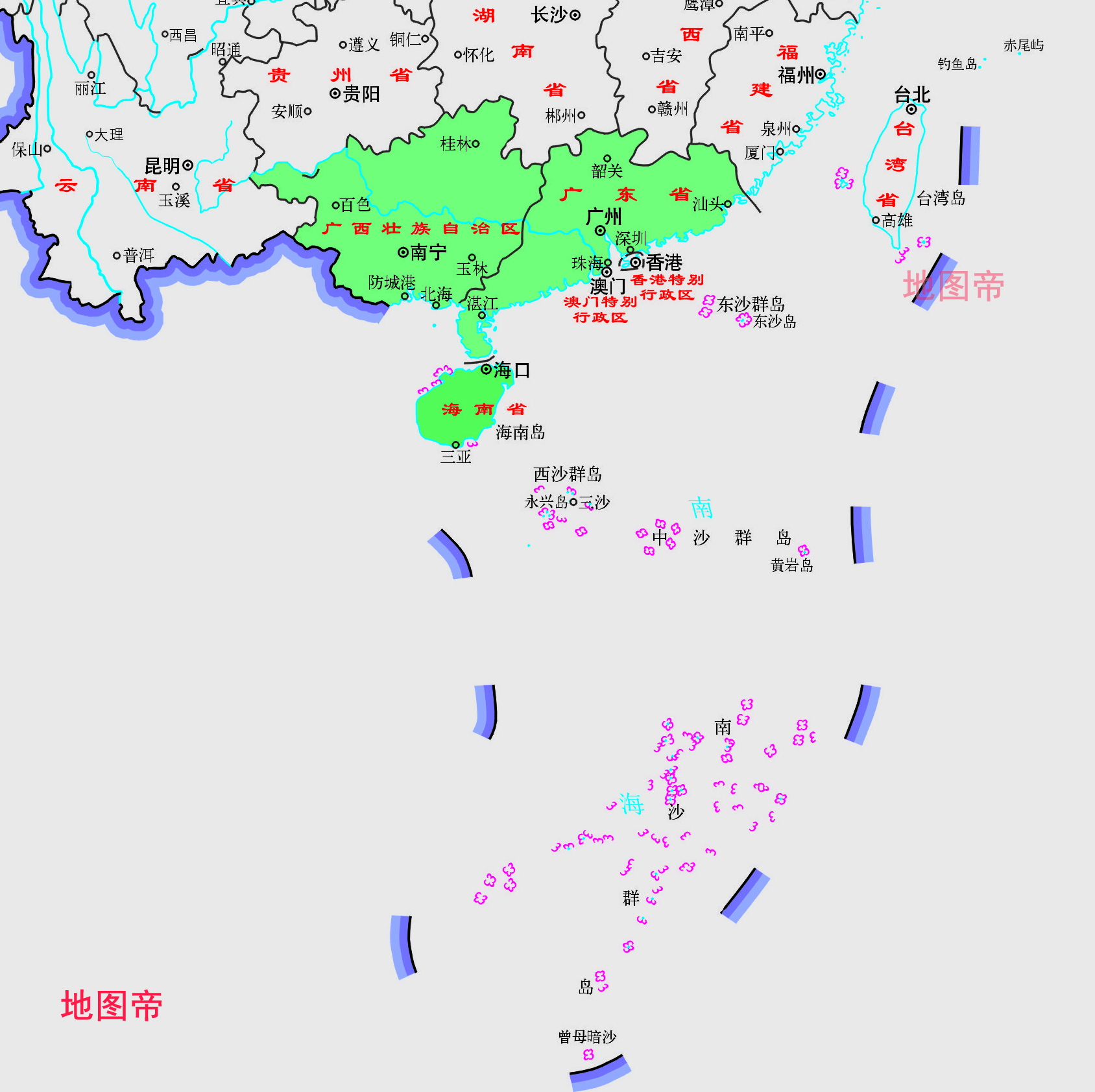 除广东,广西外,华南地区还包括哪些地方?