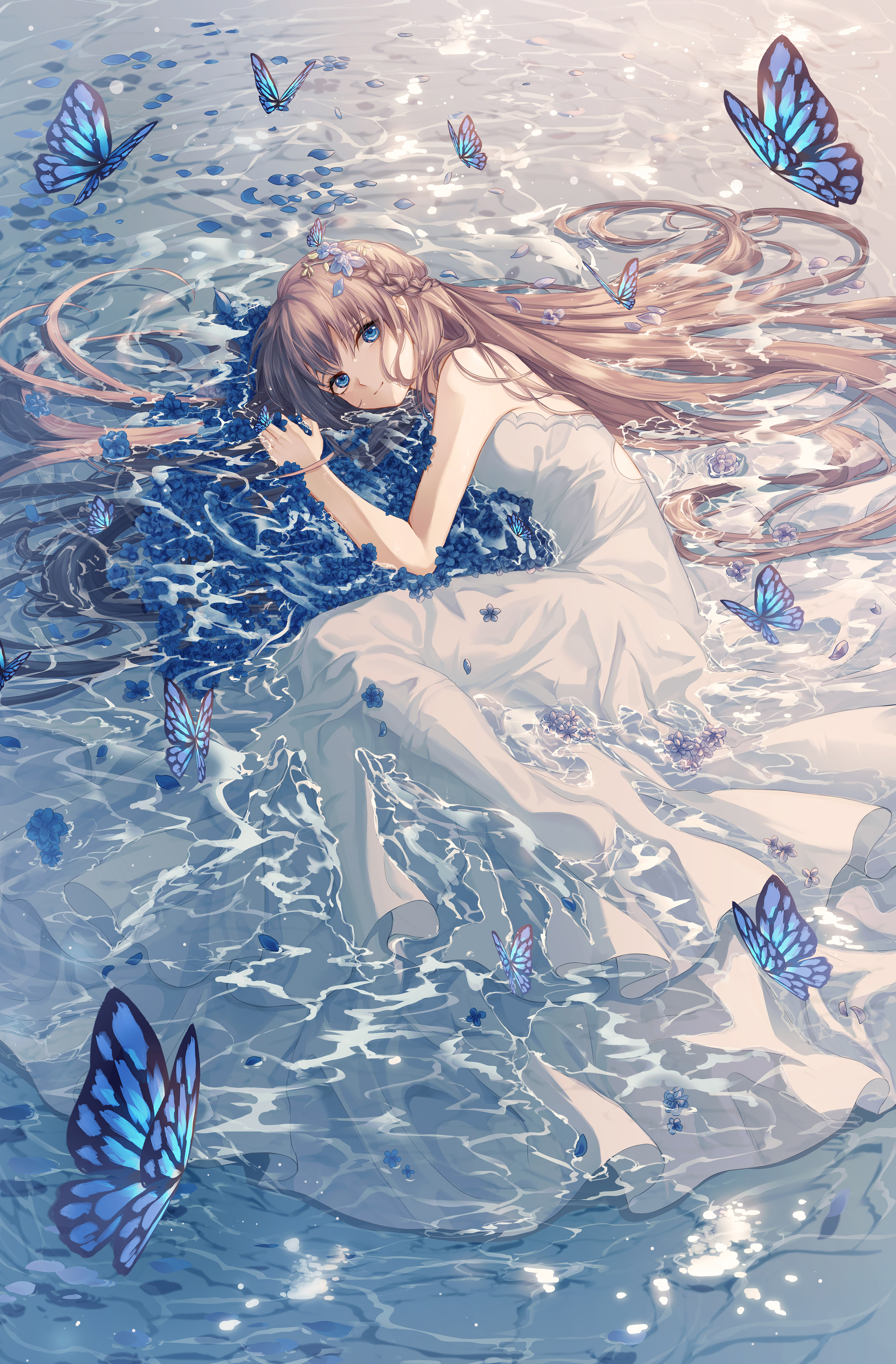 二次元少女萌妹插画分享,有妈妈画的图,少女与花!
