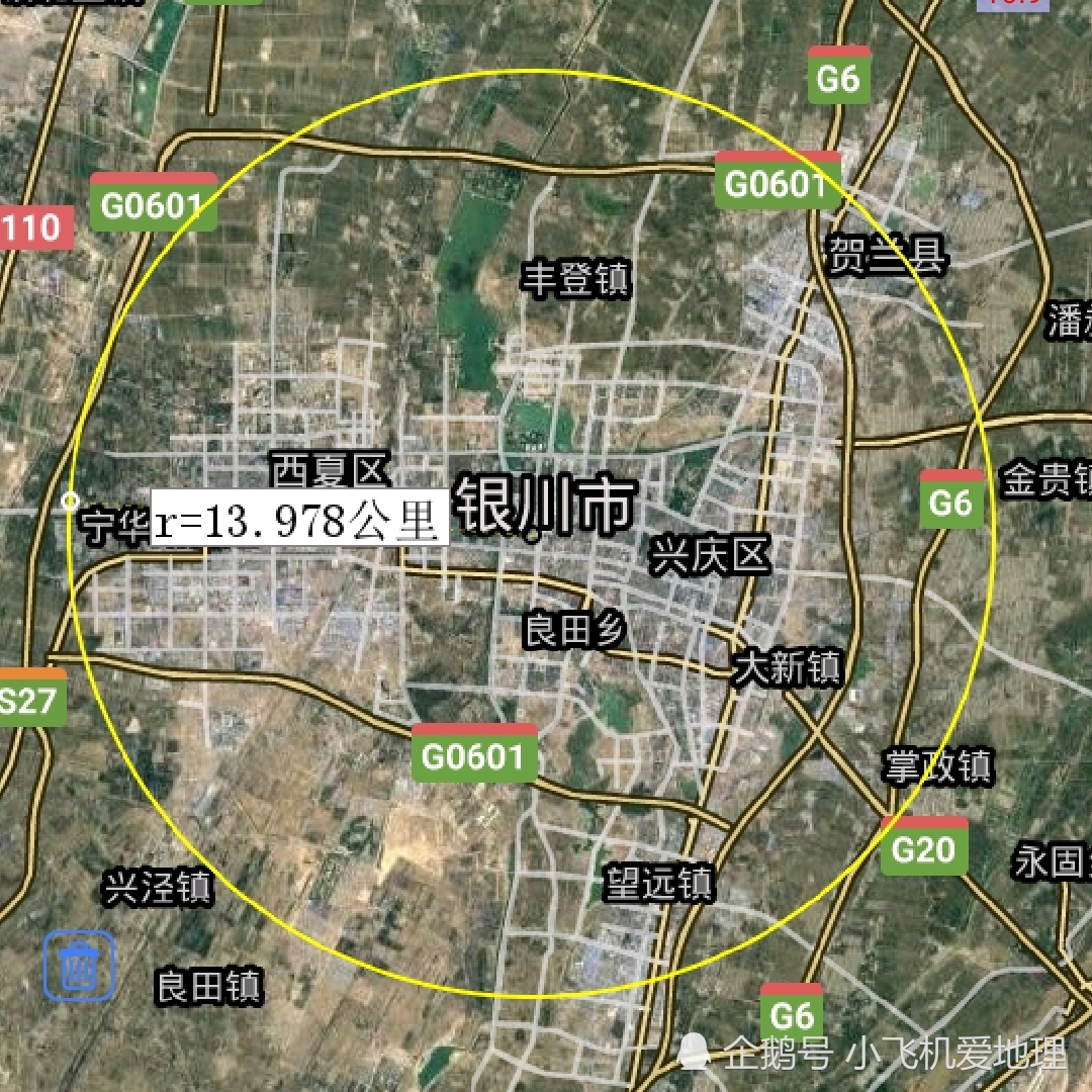 宁夏回族自治区首府银川市区范围图,直线距离以两城中心计算.