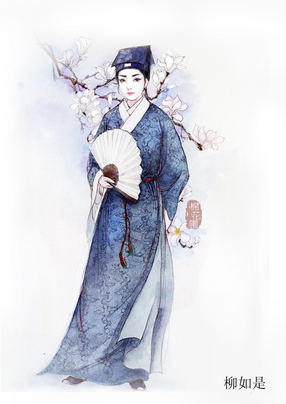 古风水彩人物插画,秦淮八艳,画师棉花圃绘制!