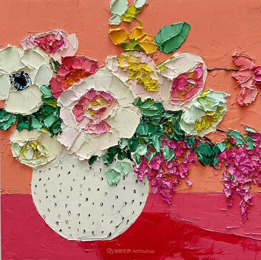 她让油画颜料像奶油,绘出厚重富有立体感的花卉,惊艳!