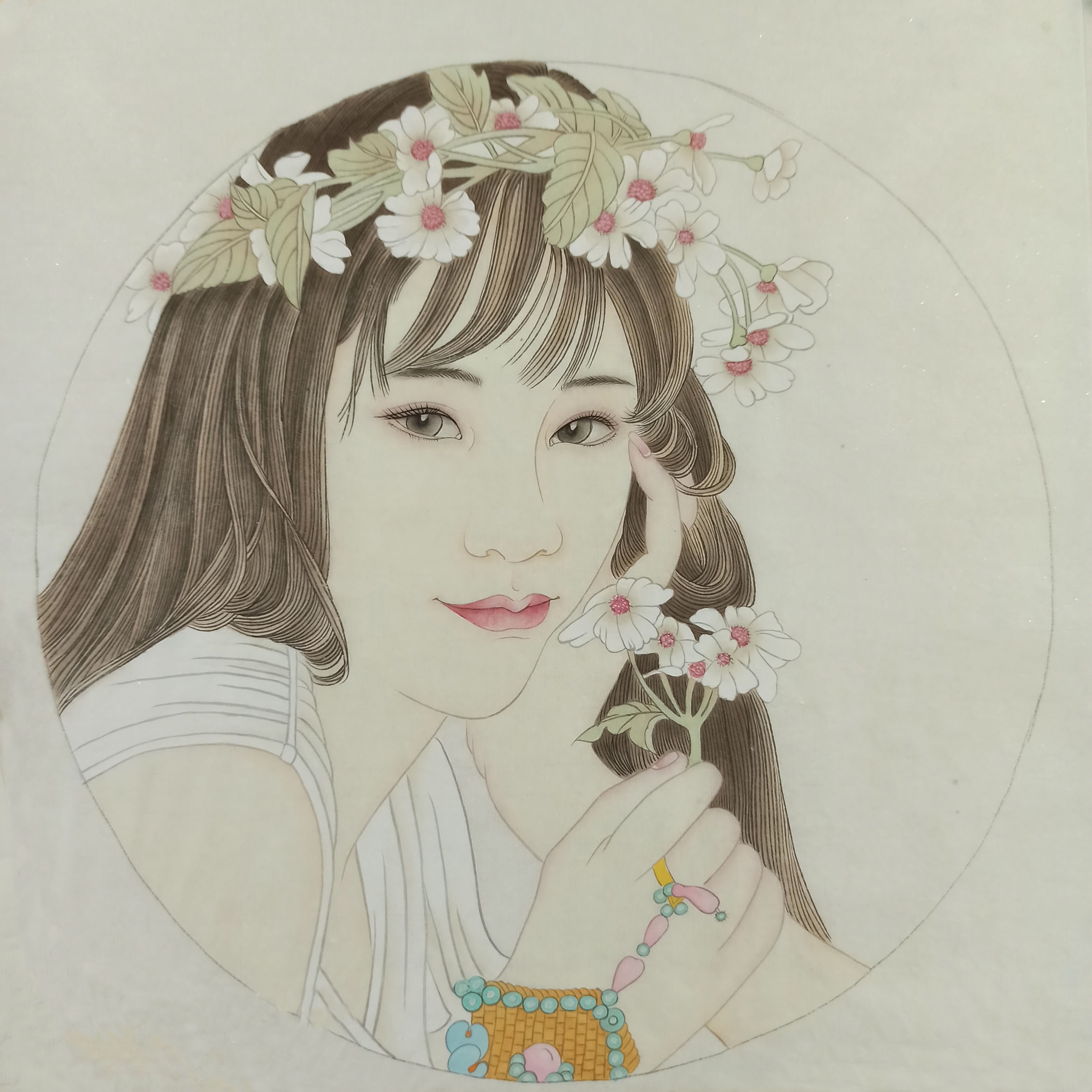 清新细腻的现代女性工笔肖像作品