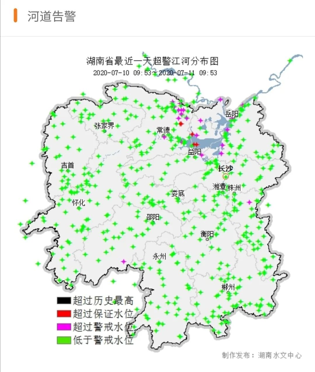 今8时环洞庭湖区,湘江下游支流浏阳河共25站超警,4站超保.