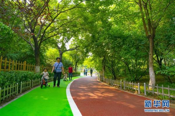 7月11日,市民在唐山市超级绿道项目凤凰山公园段漫步.