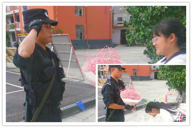 安徽歙县,洪水侵袭,考生们向紧张忙碌的民警鞠躬致谢: