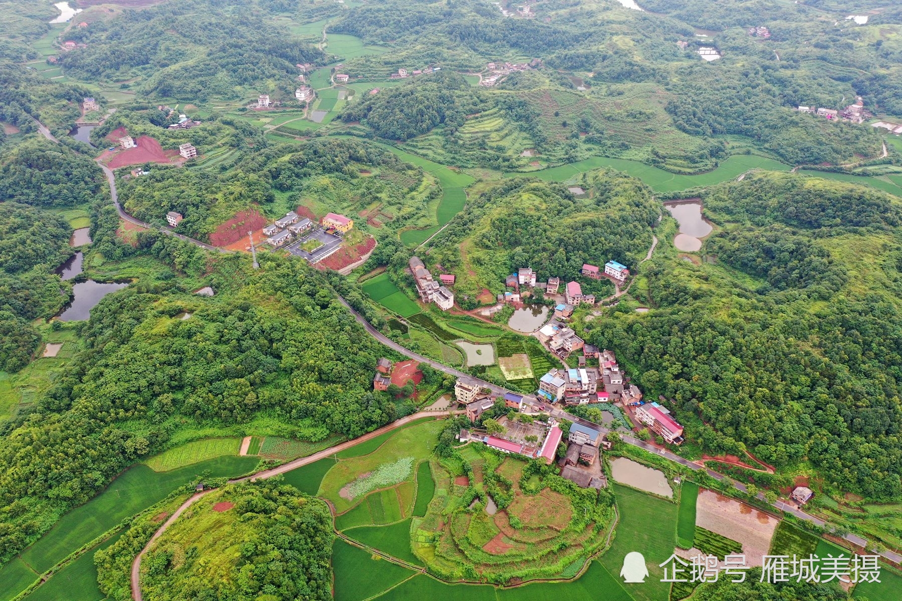 航拍湖南祁东美丽乡村——鸟江镇金槐村,七月流火,田园风光如画