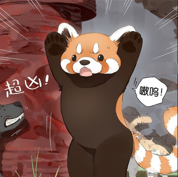 治愈萌系漫画:流浪猫想咬老板,小熊猫立马跑过去保护老板!