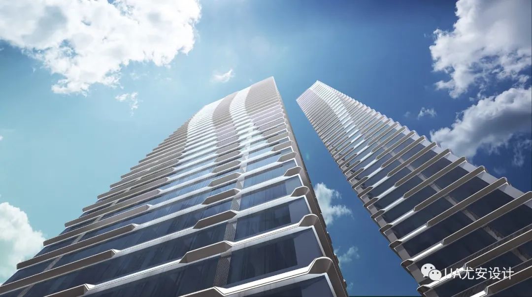 横向线条消隐于横向构件上方的效果图 商办综合体建筑(设计交流群)