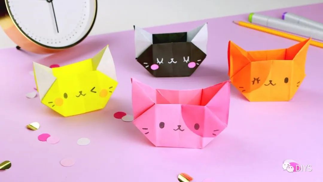 "手工折纸"简单又可爱的猫咪收纳盒!