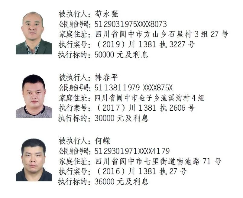 阆中市人民法院曝光86名失信被执行