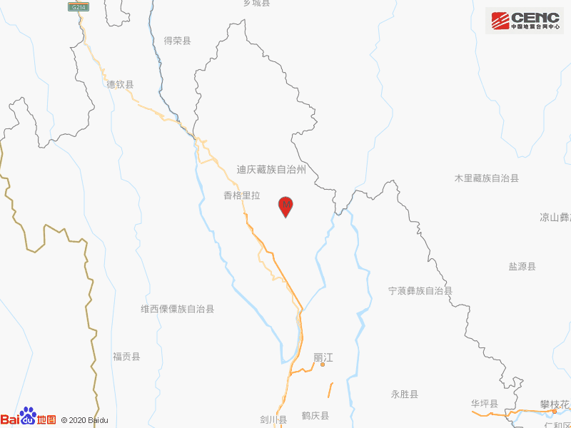 云南迪庆州香格里拉市发生3.1级地震