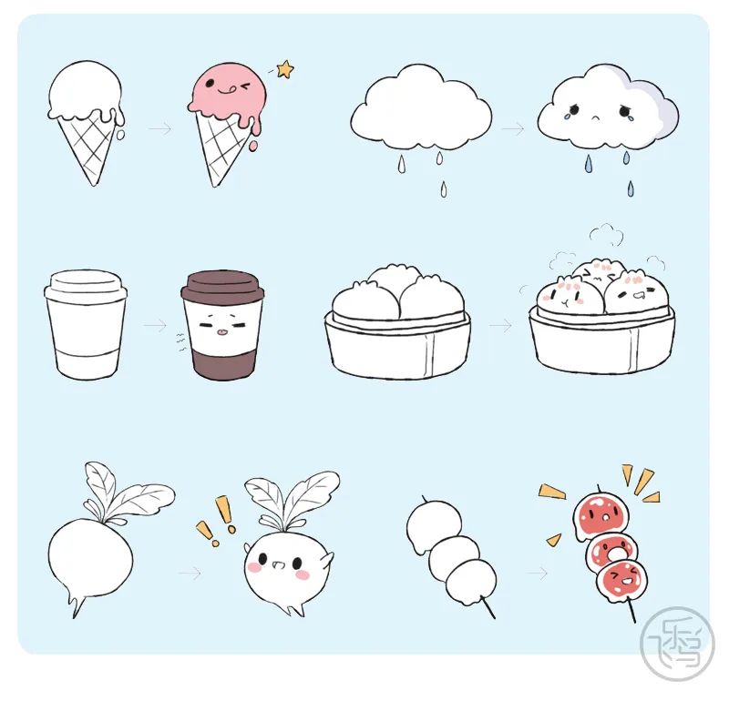 蜜多时,              这里一共有32种不同的可爱简笔画案例 冰淇淋