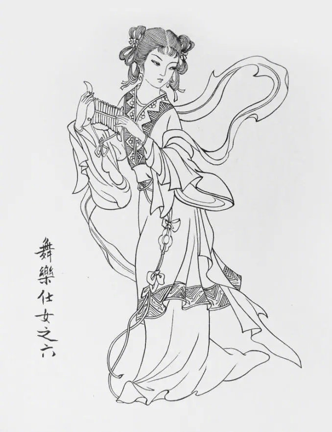 一组线条明快的仕女白描图