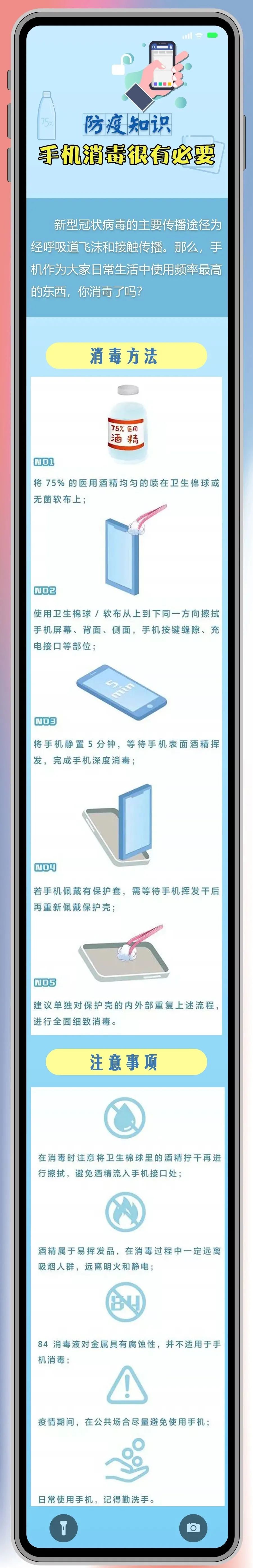 长图防疫知识手机消毒很有必要