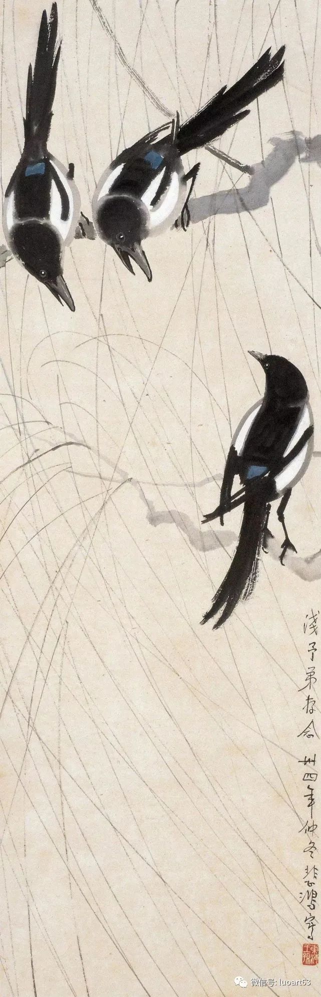 徐悲鸿画笔下的喜鹊图灵动可爱妙趣横生