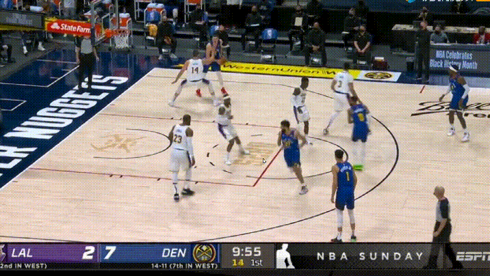 2月15日湖人客场挑战掘金掘金击败湖人戴维斯伤退