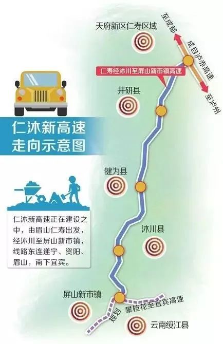 起于仁寿县满井镇的遂资眉高速公路,经乐山市井研县,犍为县,沐川县