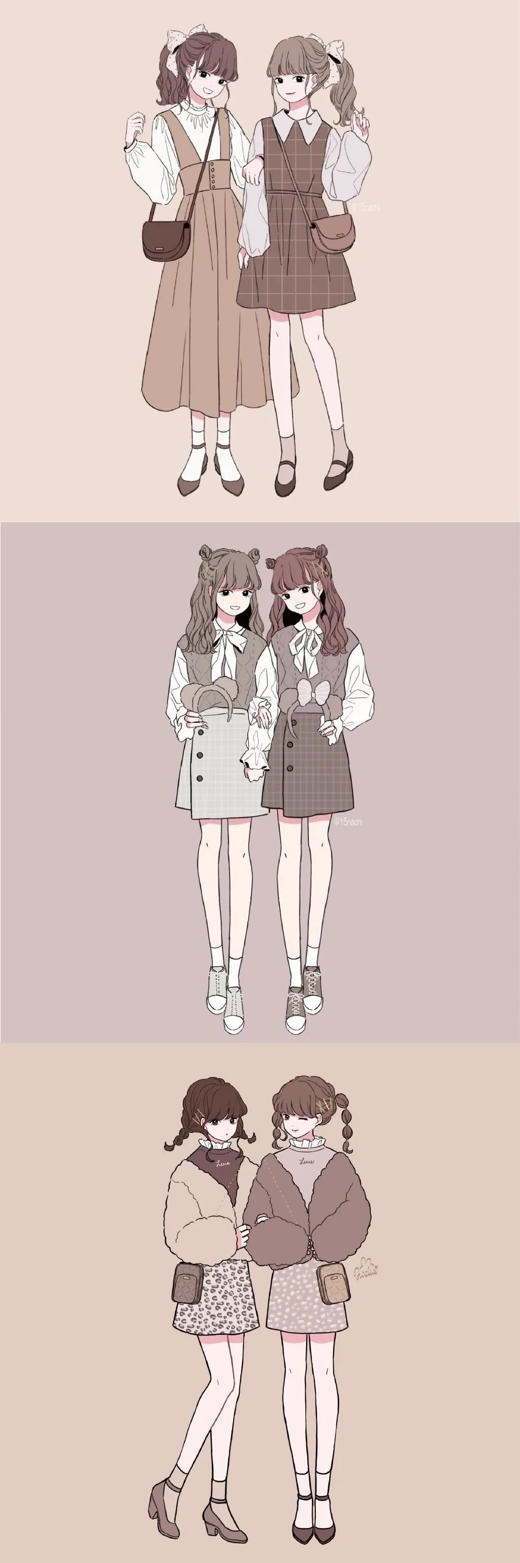 【绘画参考】画师なちこ姐妹装/闺蜜服装穿搭(服装)